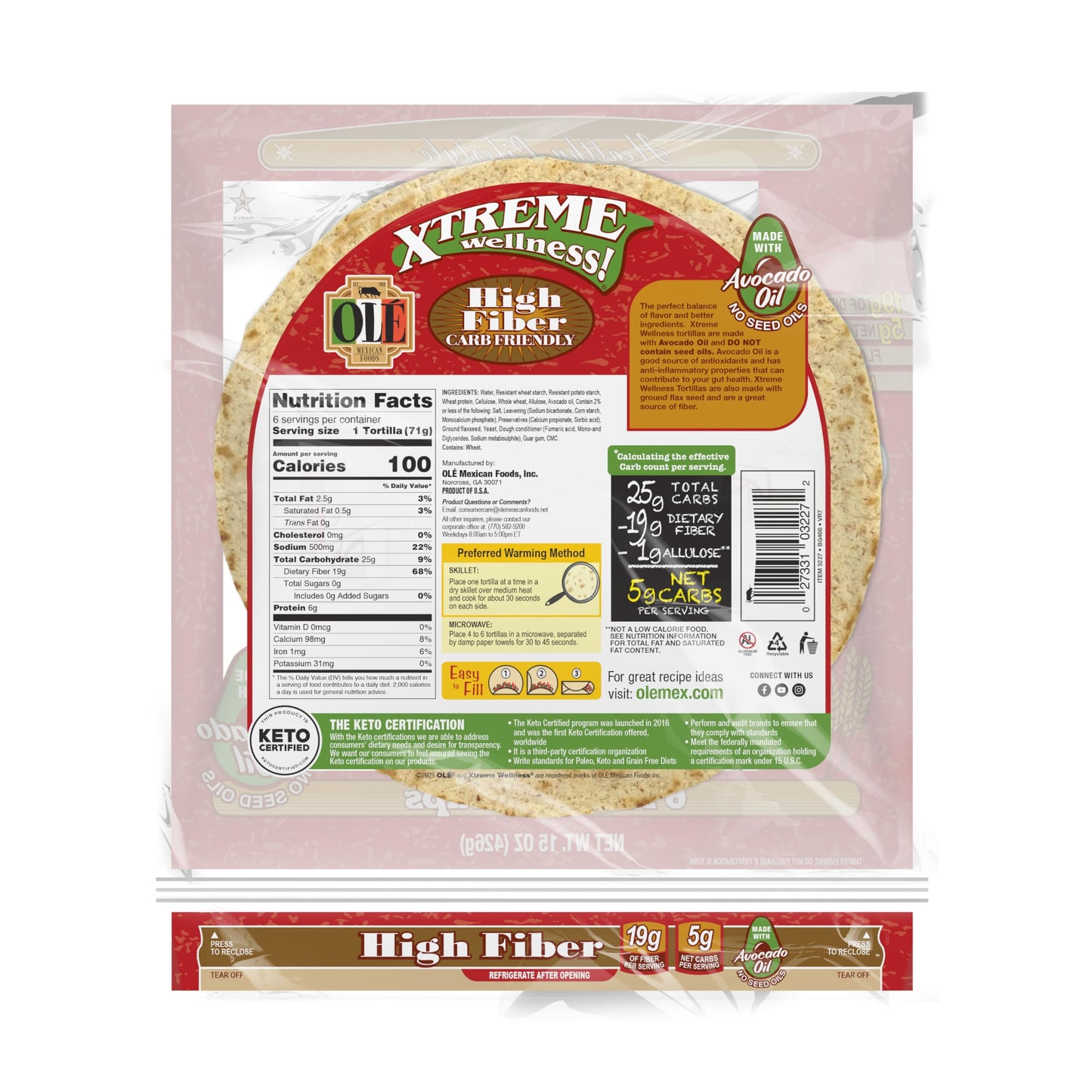 Ol   Xtreme Wellness High Fiber | 10  Size Flour Tortillas |Carb Friendly |Keto Certified | 15 oz.| 6 Count (Pack of 4)