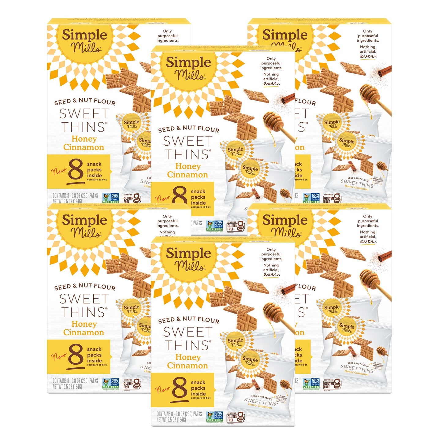 Simple Mills Snack Packs Honey Cinnamon Seed & Nut Flour Sweet Thins, 8 Pack, Paleo Friendly, 4.25 Ounce Each, Delicious Cookies