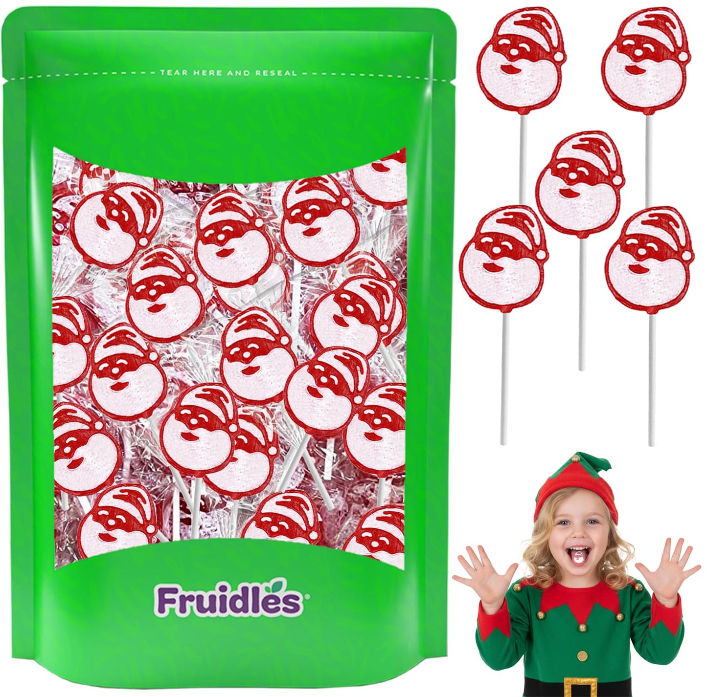 Fruidles Christmas Santa Clause Lollipop, Mixed Fruit Flavor, Made In Brazil, Individually Wrapped, 15G Pops, Approx. 30 Pops Pound (Half-Pound)