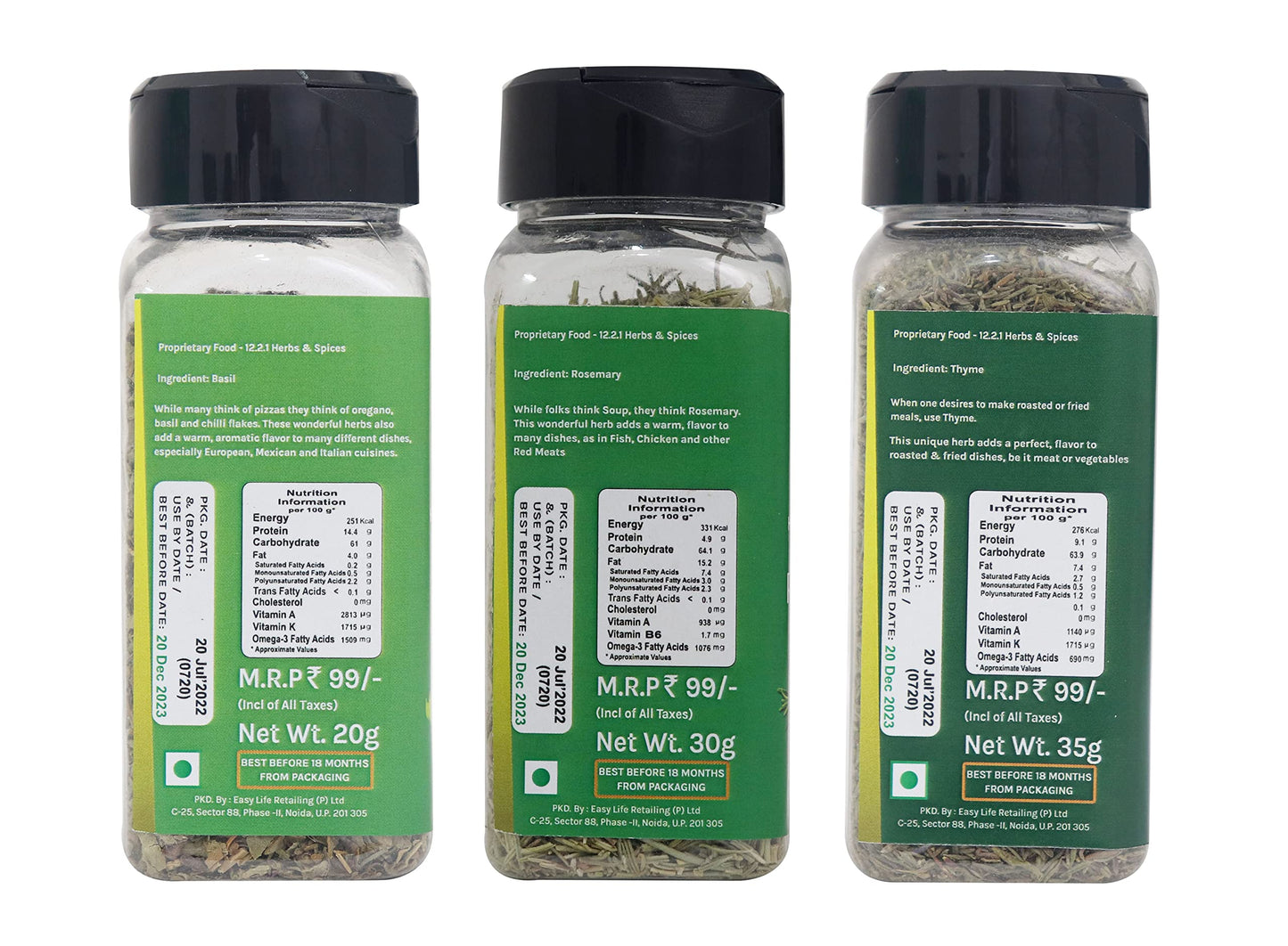 Easy Life Basil 20G, Rosemary 30G With Thyme 35G Combo