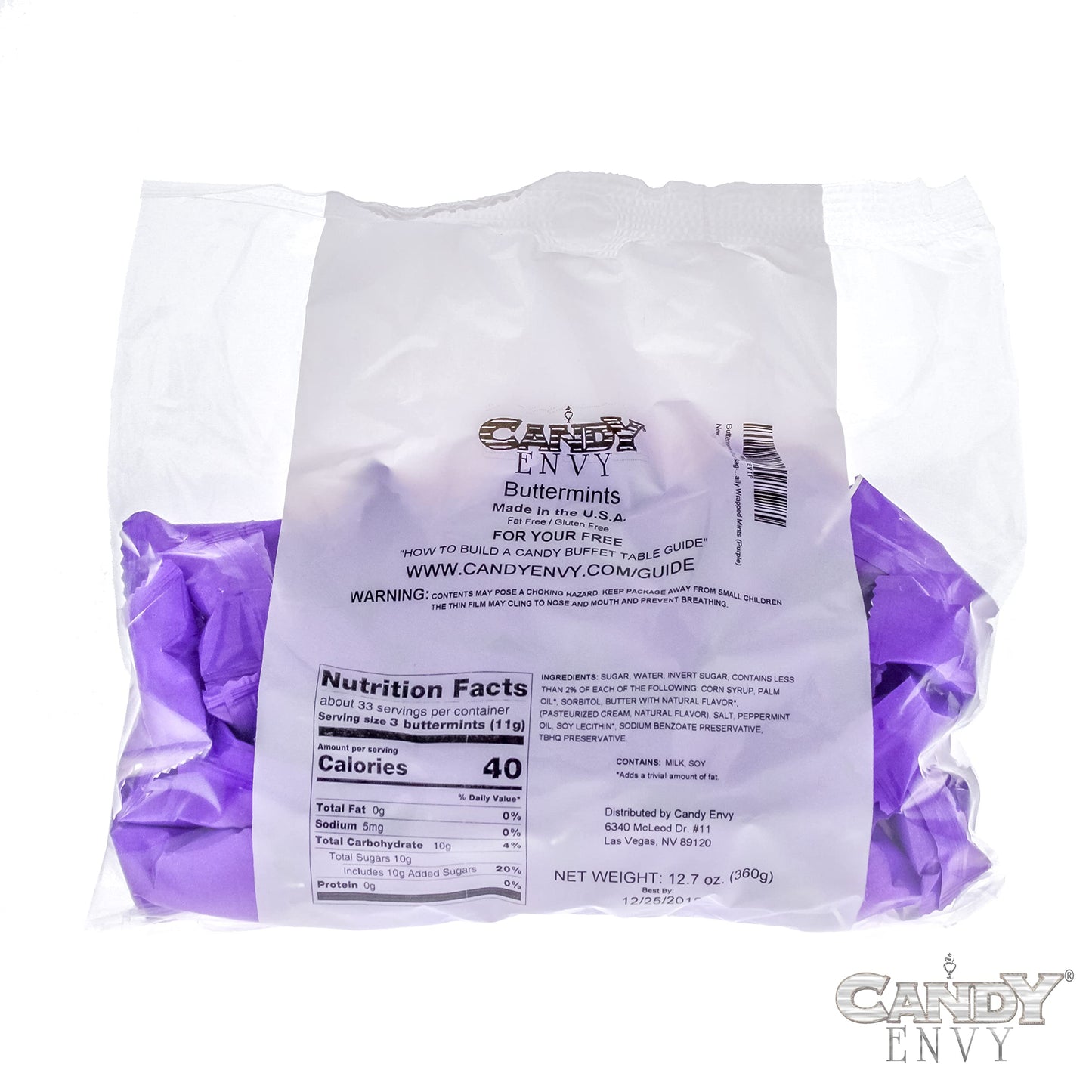 Candy Envy - Purple Wrapped Buttermints - 13 oz. Bag - 100 Indiv. Wrapped Mints