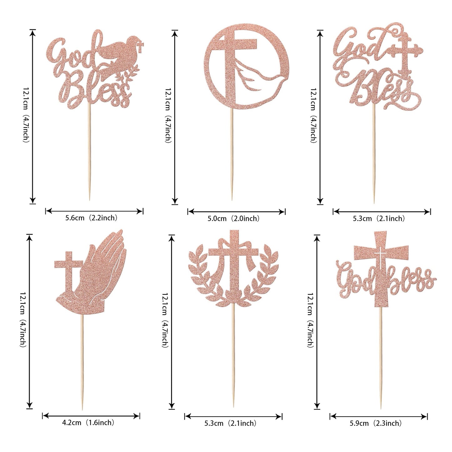 YCTHUNFISH 24 Pack Cupcake Toppers - Glitter Cross Dove of Peace, Rose Gold, Bamboo Material, Ideal for Religious Parties and Baby Showers