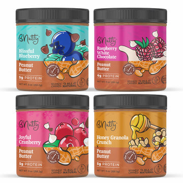 BNutty Peanut Butter - Assorted Flavors, Gluten Free, 9oz Jars, 4 Pack