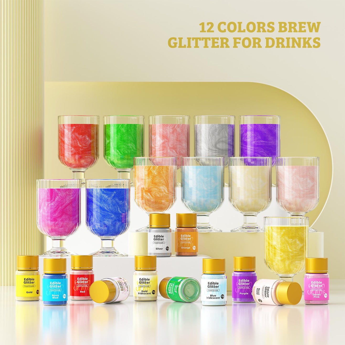 Jelife Edible Glitter for Drinks - Iridescent Gold, 12 Grams, Vegan, Shimmering Brew Dust for Cocktails, Cake Decorating, and Chocolates