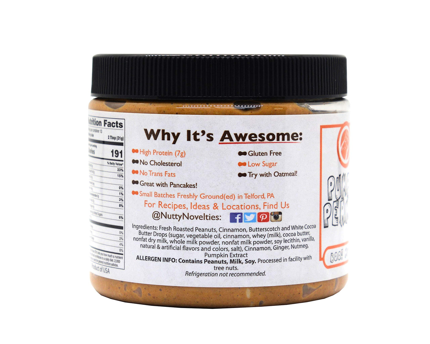 Nutty Novelties Fall Special Pumpkin Spice Peanut Butter - High Protein, Low Sugar Healthy Peanut Butter - Cholesterol-Free, All