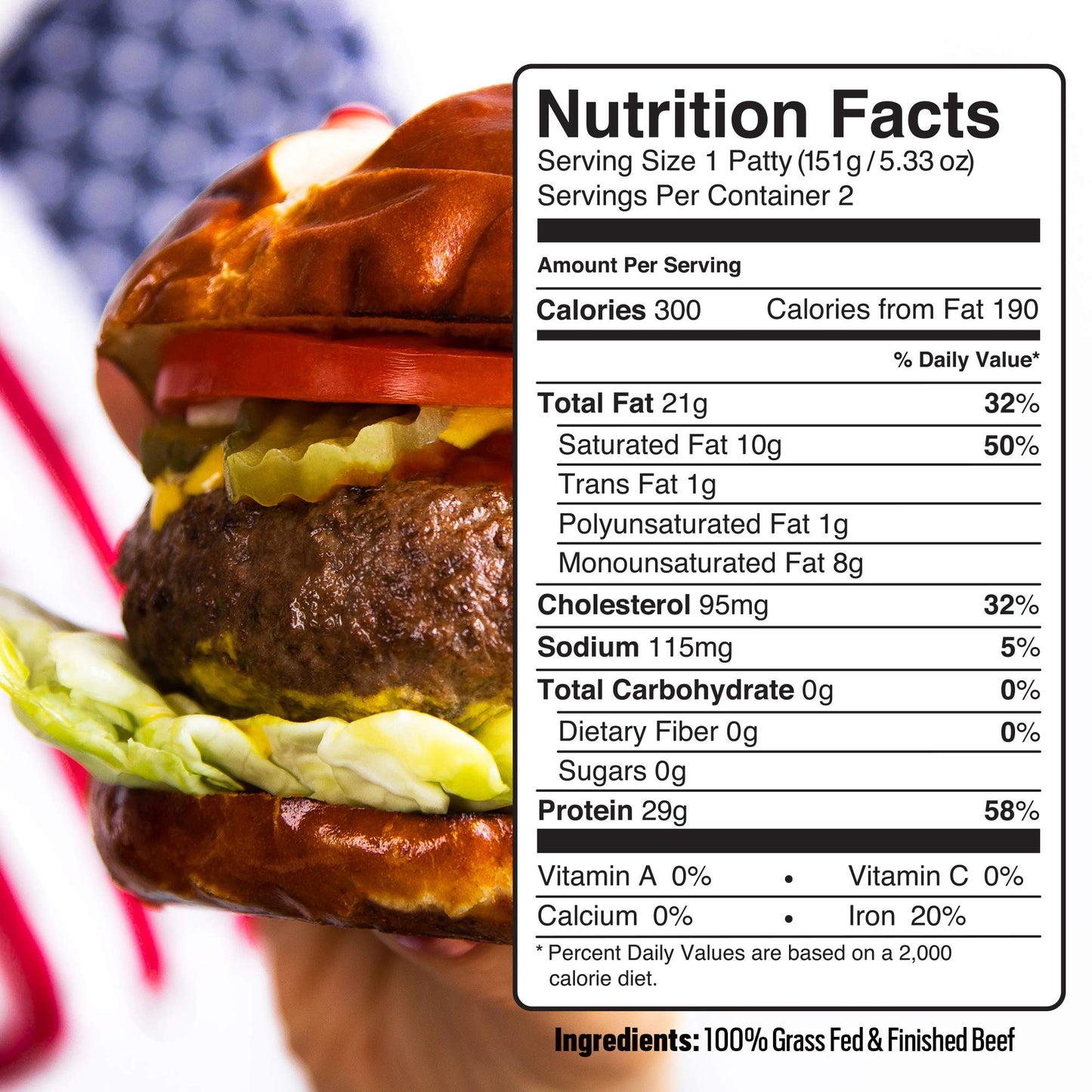 Pre, Beef Burger Patties 85% Lean/15% Fat, Grass-Fed, Pasture-Raised | 0.66625 lbs. | Pack of 2