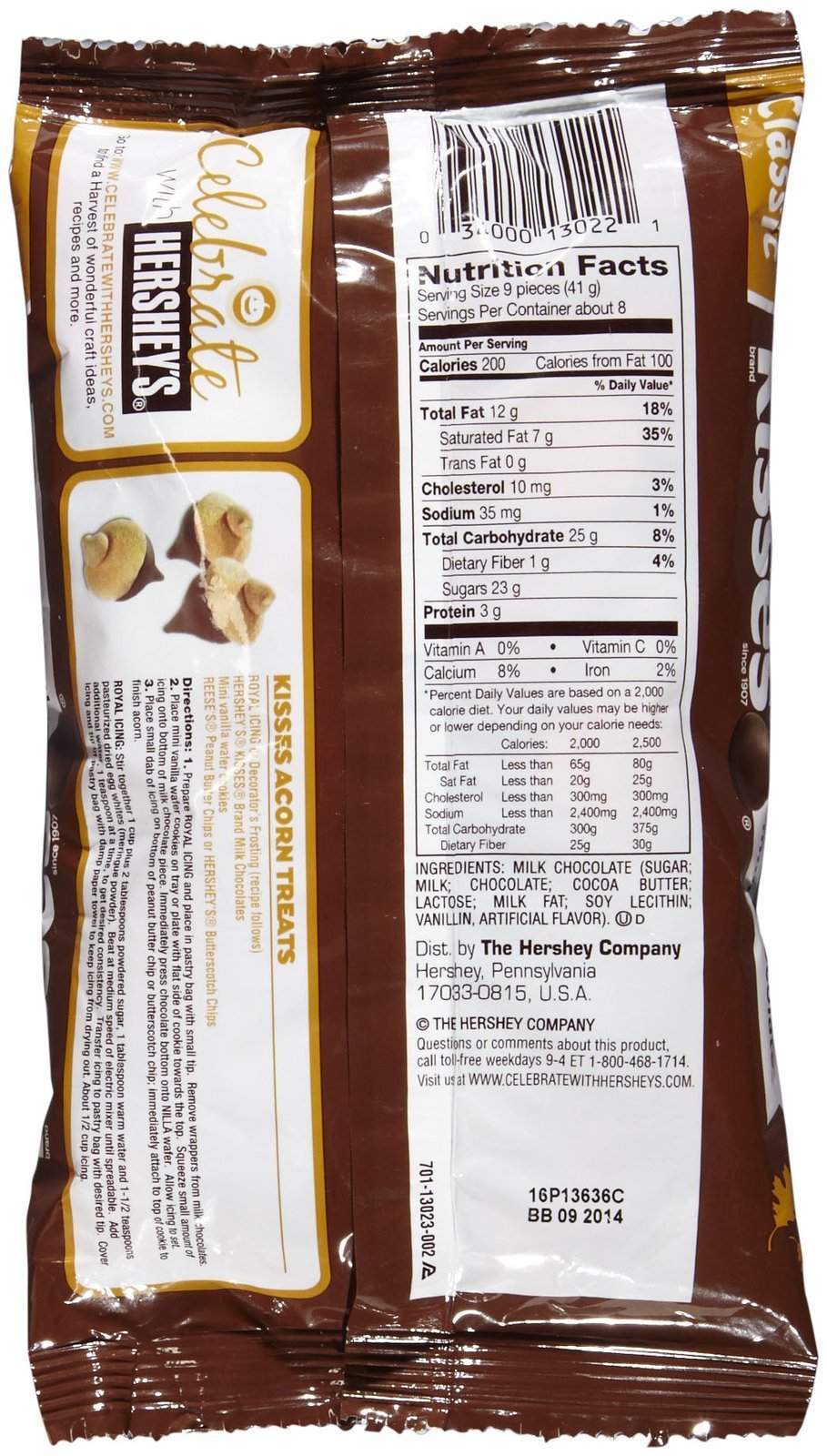 HERSHEYS Milk Chocolate Kisses Fall Harvest - 11 oz, Model 3400013023