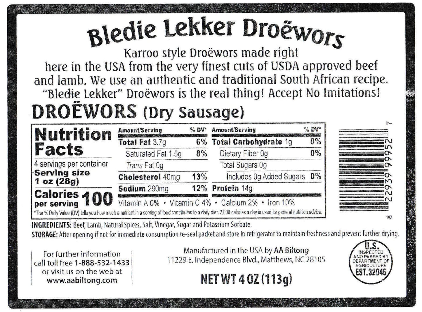 Bledie Lekker 4 Pack Sampler - Biltong, Droewors, Sosatie, Spicy Peri-Peri Chili