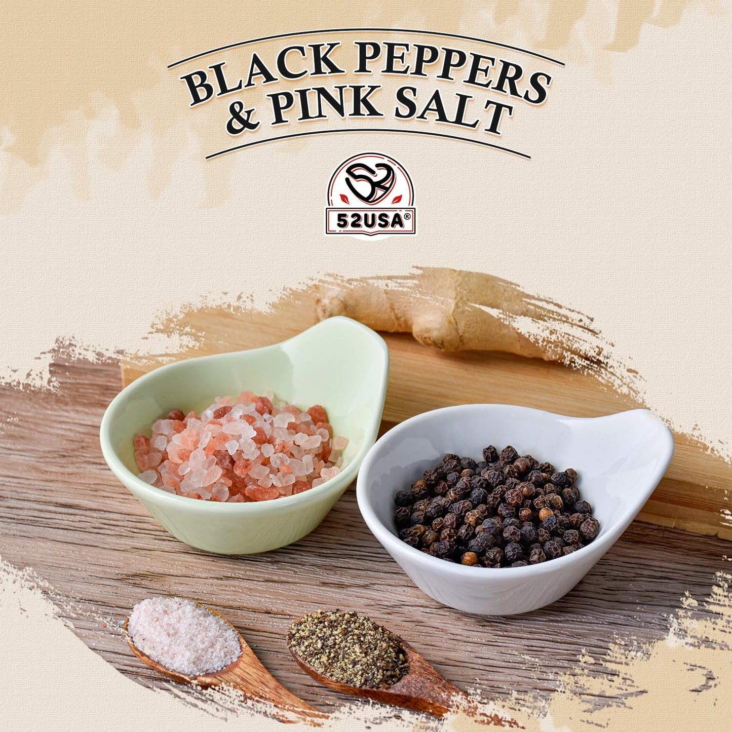 52Usa Whole Black Peppercorns 12 Oz + Himalayan Pink Salt (Coarse Grain) 2 Lb - Salt And Pepper Grinder, Black Peppercorn Refil,