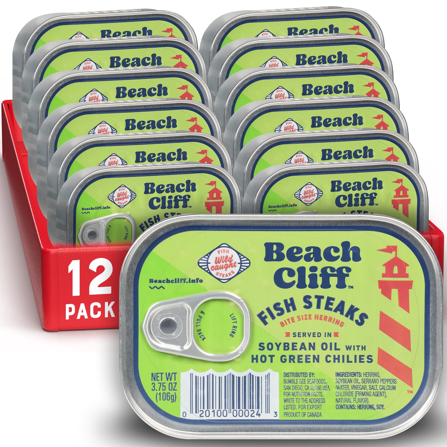 Beach Cliff Wild Caught Fish Steaks In Soybean Oil With Hot Green Chilies, 3.75 Oz Can (Pack Of 12) - 16G Protein Per Serving -