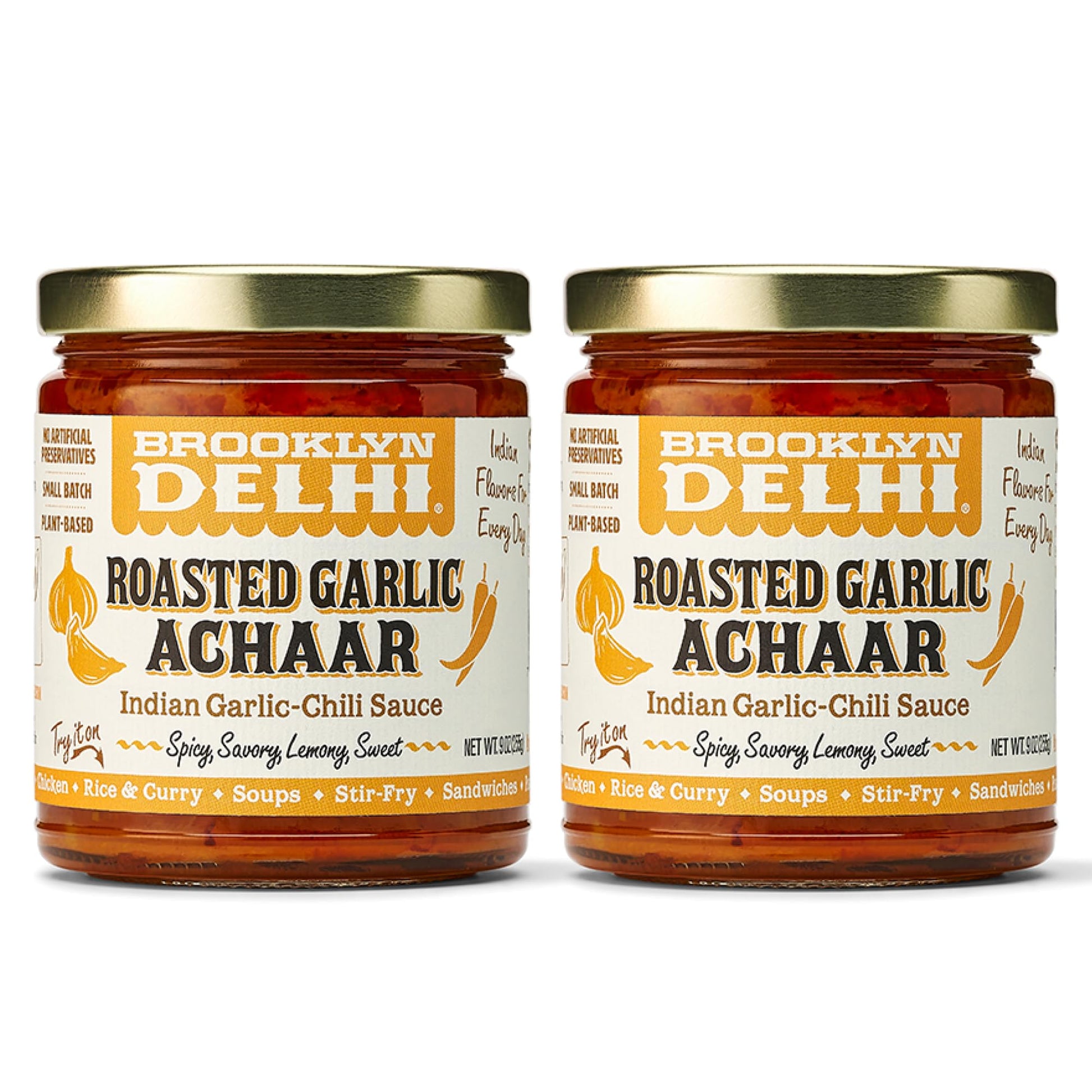 Brooklyn Delhi Roasted Garlic Achaar - 9 Ounces - Spicy, Lemony, Savory, Sweet Flavor - Made with a mix of Indian Spices, Red Ch