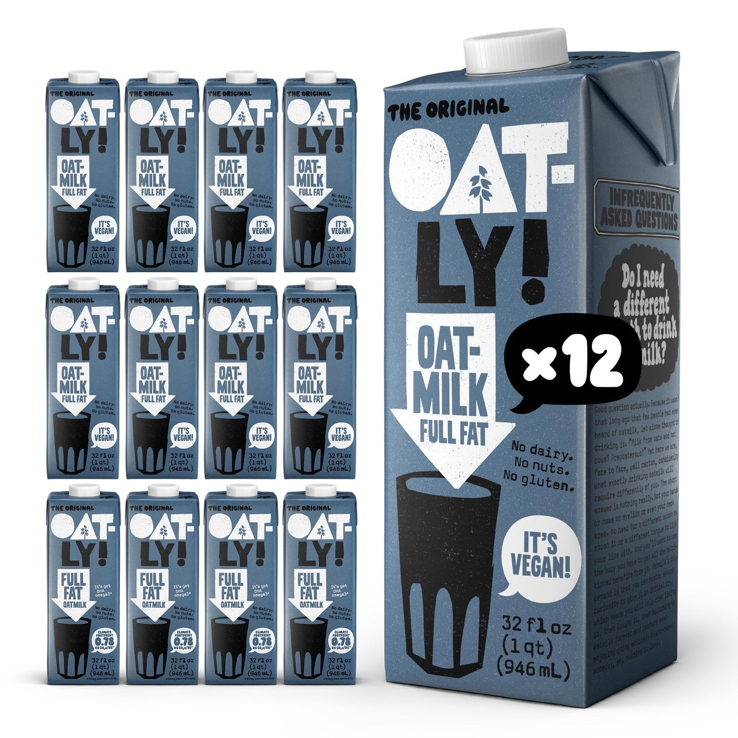 Oatly Full Fat Oatmilk - Creamy, Plant-Based Whole Milk Alternative | Dairy-Free, Vegan, Shelf-Stable, Non-GMO & Glyphosate Resi