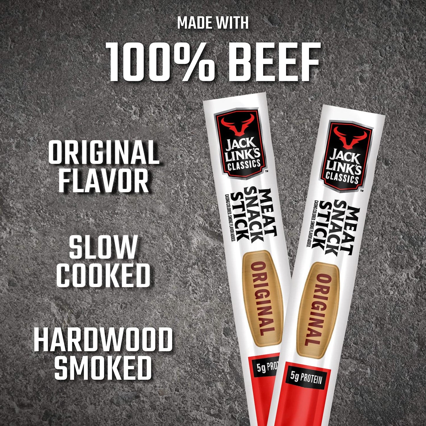 Jack Link'S Beef Sticks, Original - Protein Snack, Meat Stick With 5G Of Protein, Made With 100% Beef - 0.8 Oz. (Pack Of 20)