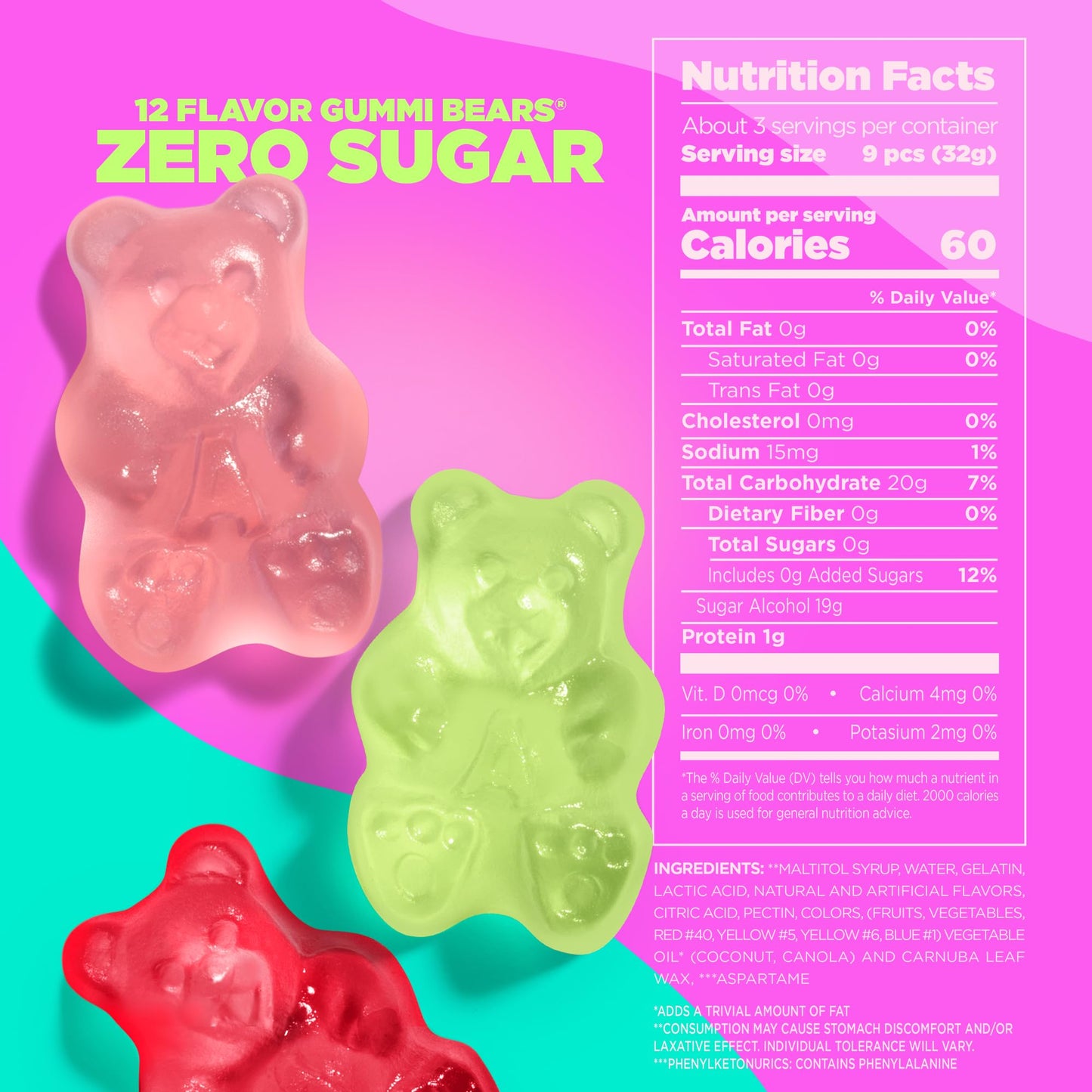 Albanese Candy, Sugar Free 12 Flavor Gummi Bears, 3.5 oz. Bag, Pack of 12