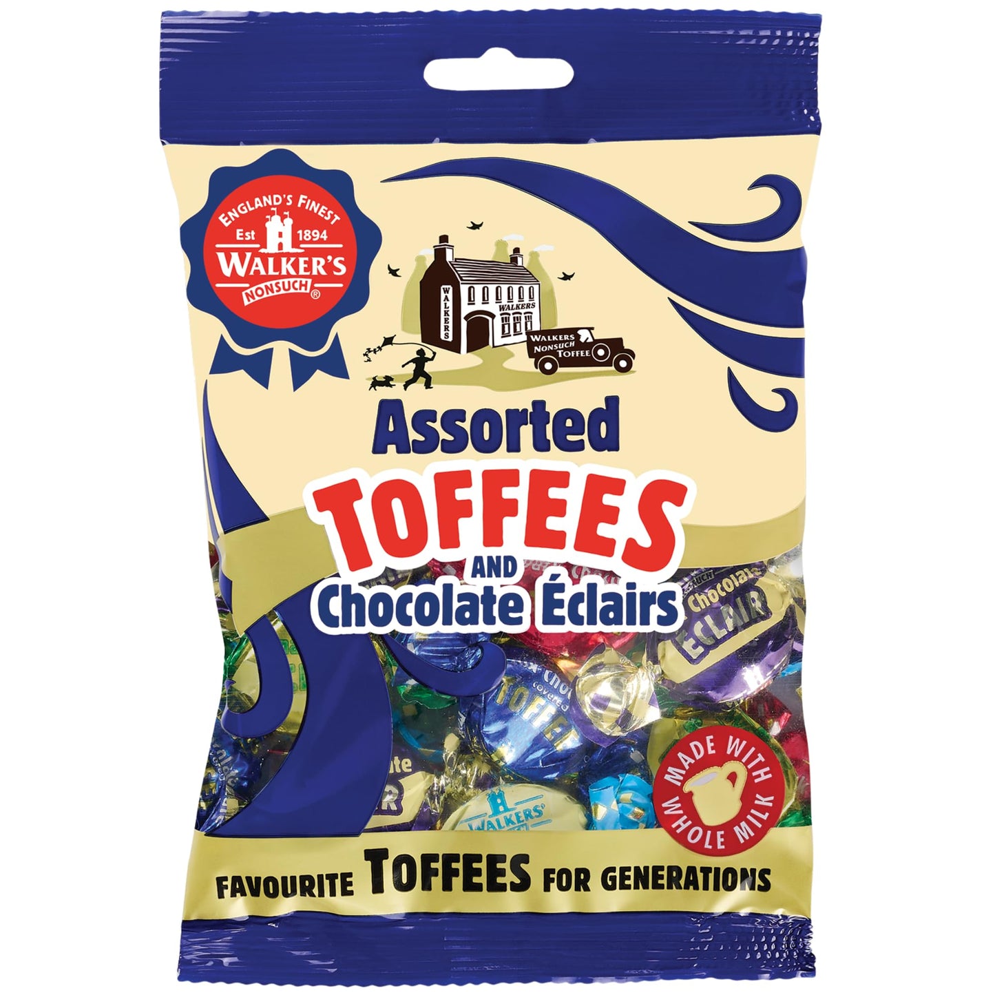 Walkers Nonsuch Assorted Toffees & Chocolate Éclairs, English Creamy, Milk & Dark Chocolate, 5.29 Oz (150g)
