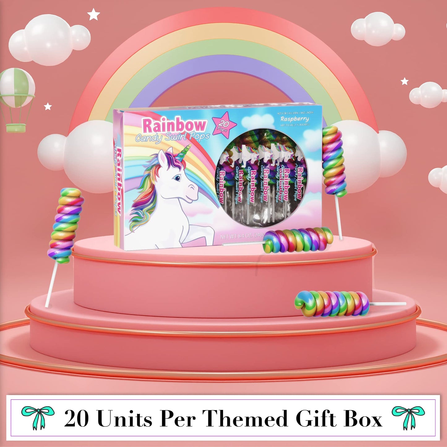 Unicorn Candy Swirl Lollipops Individually Wrapped 20pk- Unicorn Lollipop Candy Bulk For Unicorn Party Favors & Rainbow Party Fa