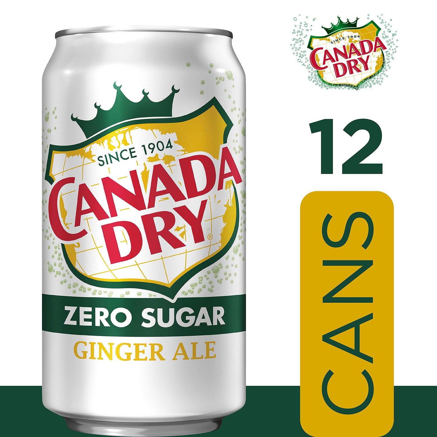 Canada Dry Zero Sugar Ginger Ale Soda, 12 fl oz cans, 12 pack, Model 078000148169