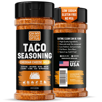 Taco Seasoning Mix Cheddar Cheese Powder - Gluten Free & Low Sodium Mild Cheesy Mexican Seasoning Blend for Taco Tuesday Night. 
