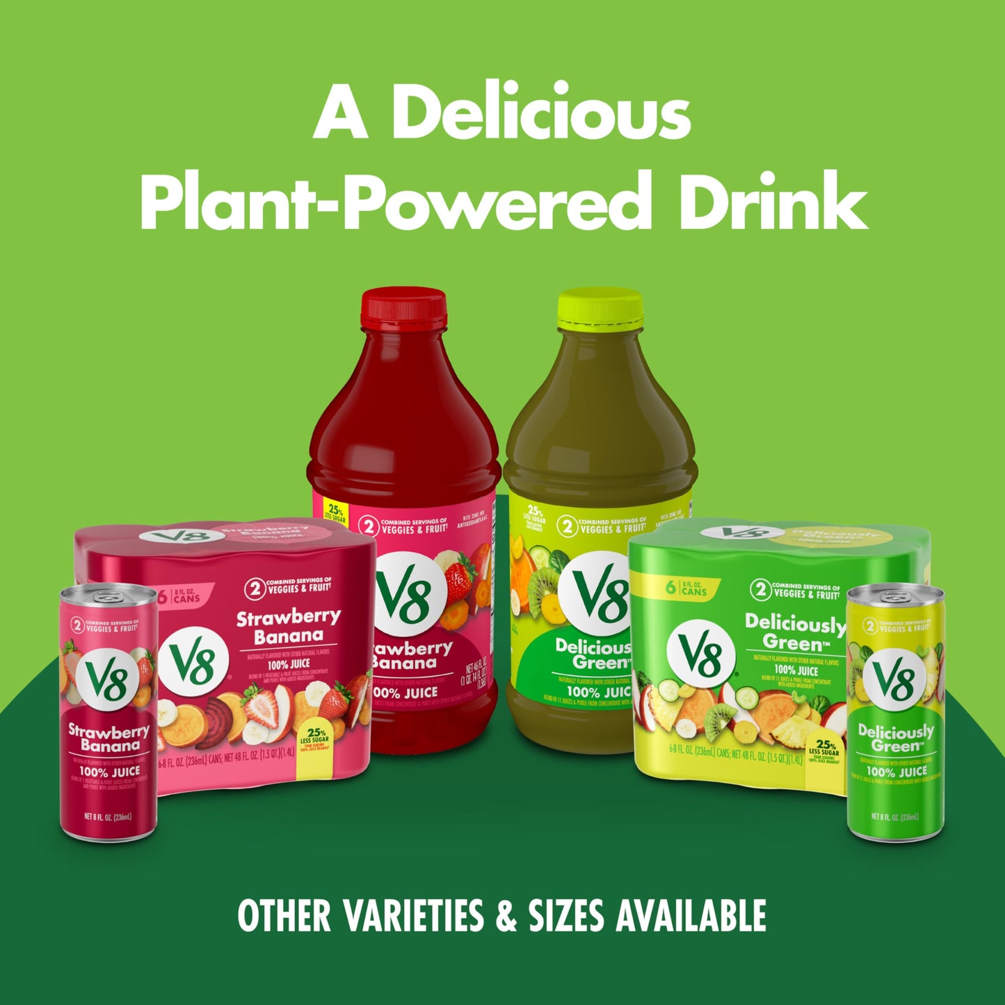 V8 Strawberry Banana 100% Fruit and Vegetable Juice, 8 fl oz Can (6 Pack)