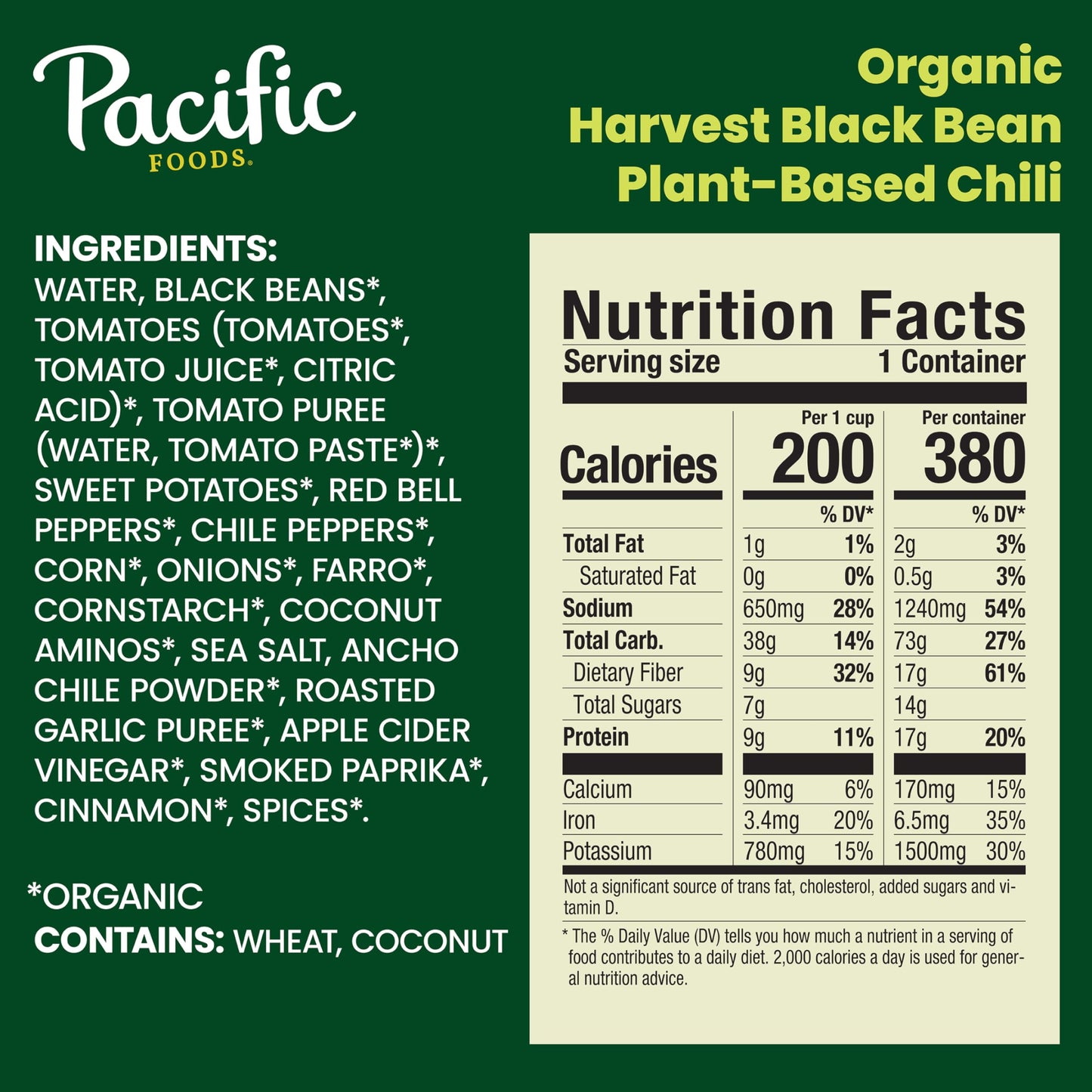 Pacific Foods Organic Harvest Black Bean Chili, Plant Based, 16.5 Oz Can (Case Of 12)