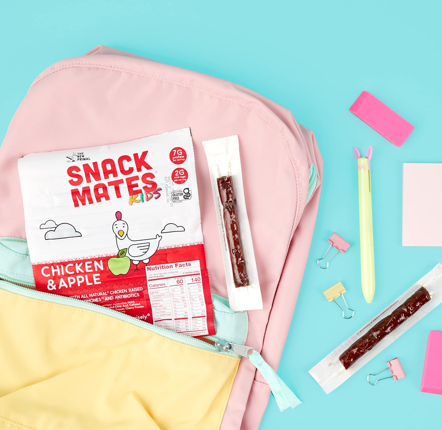 New Primal Snack Mates Chicken & Apple Sticks, Gluten Free Healthy Snacks for Kids, Low Sugar High Protein Back to School Snacks
