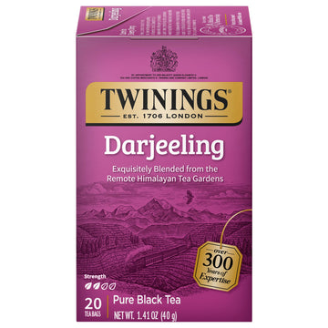 Twinings Darjeeling Black Tea Individually Wrapped Bags, 20 Count (Pack Of 6), Delicate Light Taste, Caffeinated, Enjoy Hot Or Iced | Packaging May Vary