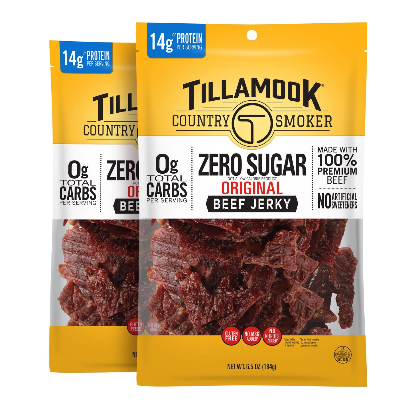 TILLAMOOK COUNTRY SMOKER Beef Jerky, Zero Sugar, Keto Friendly, 6.5 Oz (Pack of 2)