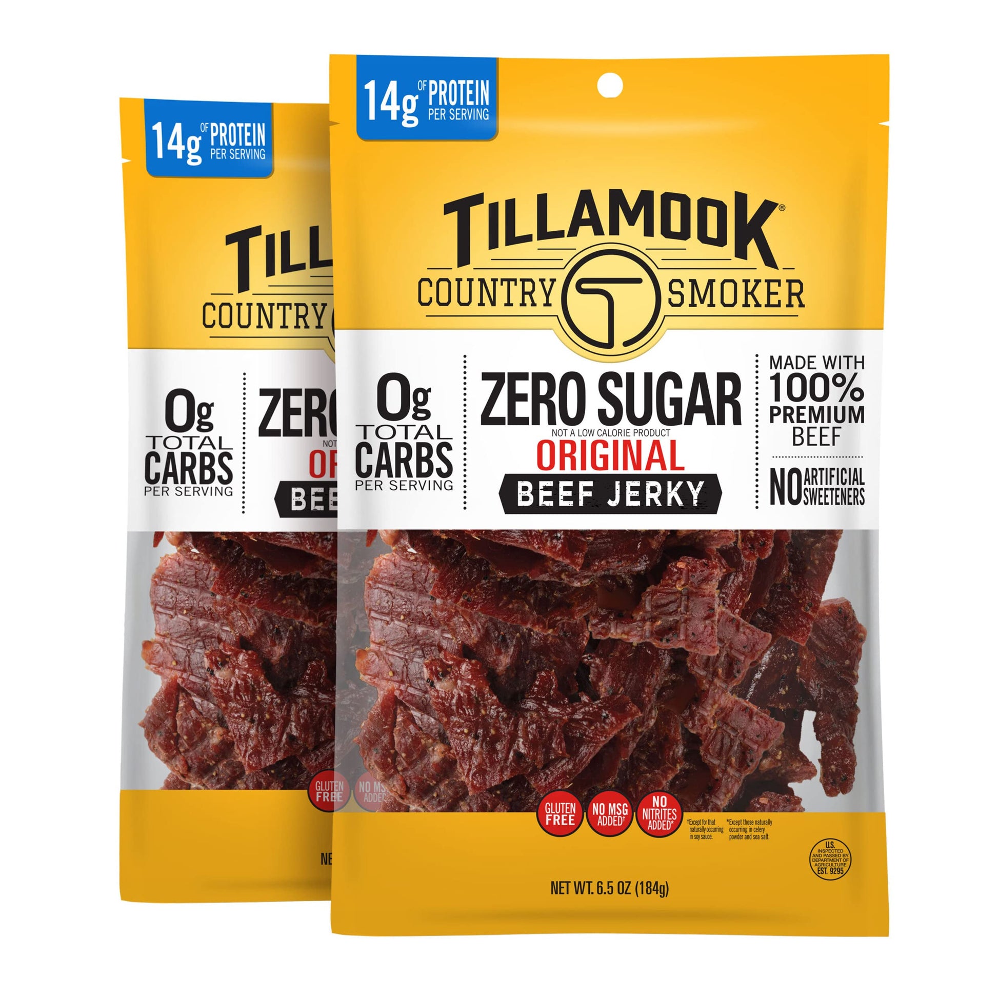 TILLAMOOK COUNTRY SMOKER Beef Jerky, Zero Sugar, Keto Friendly, 6.5 Oz (Pack of 2)