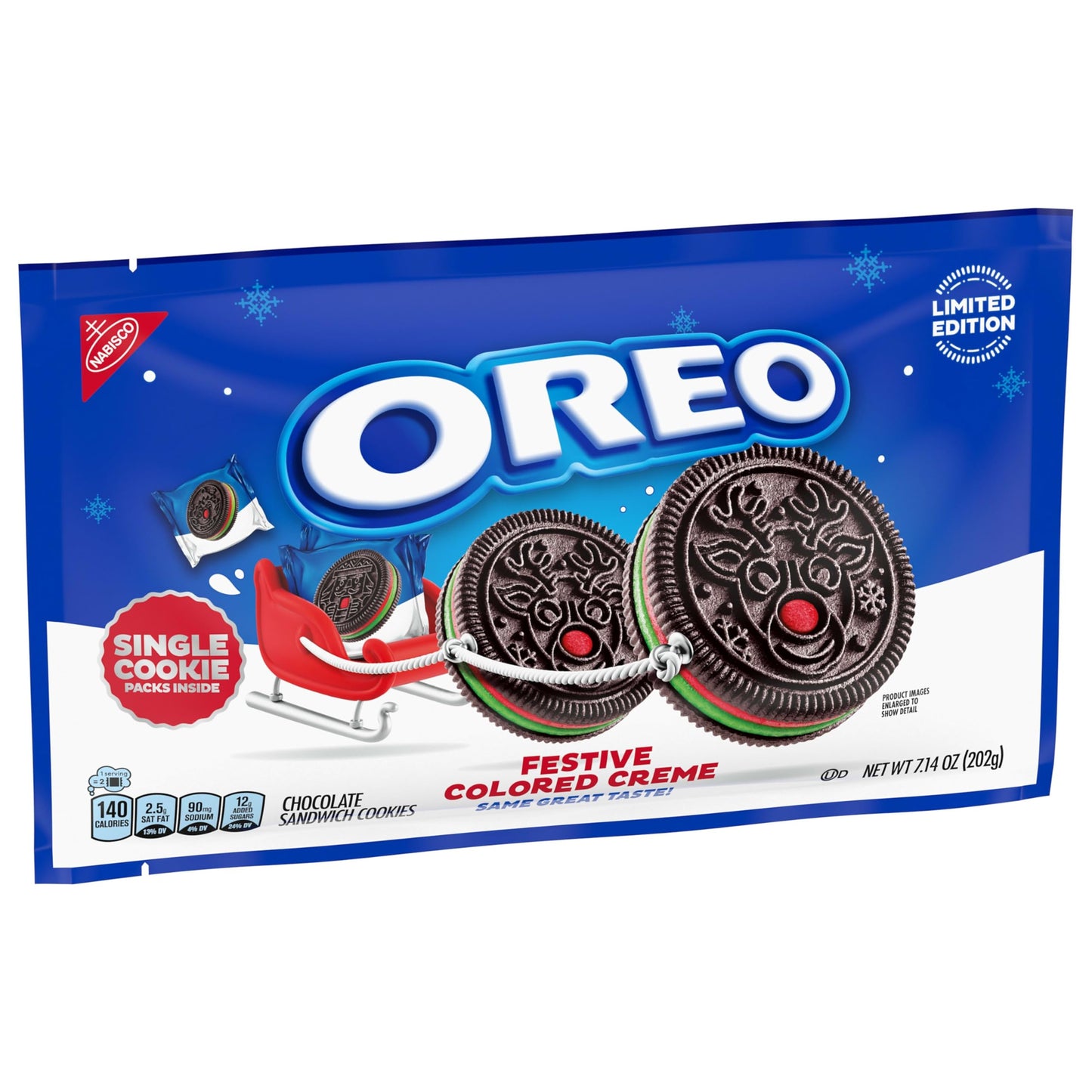 OREO Red and Green Festive Colored Creme Chocolate Sandwich Cookies  Limited Edition Holiday Cookies  14 Snack Packs (1 Per Pack)