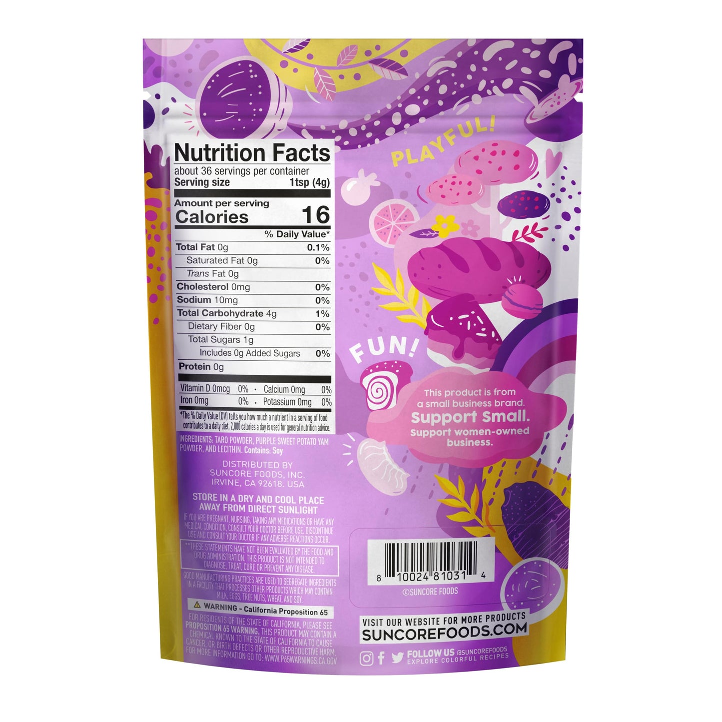 Suncore Foods Lilac Taro Yam Powder, Light Purple Food Coloring Powder, Gluten-Free, Non-GMO, 5oz (2 Pack)