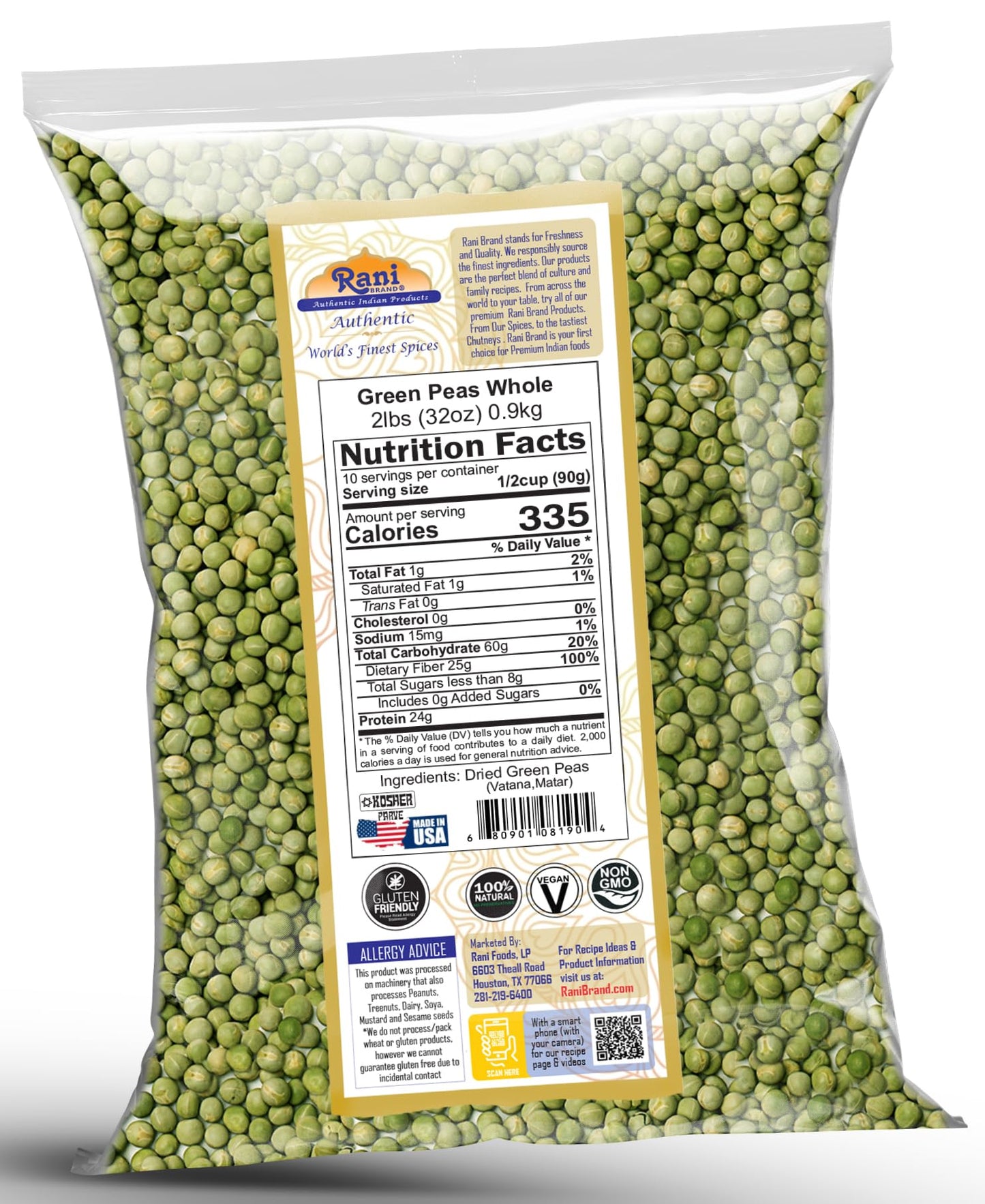 Rani Green Peas Whole, Dried (Marrowfat Peas, Vatana, Matar) 32Oz (2Lbs) 908G ~ All Natural | Vegan | Gluten Friendly | Kosher | Product Of Usa
