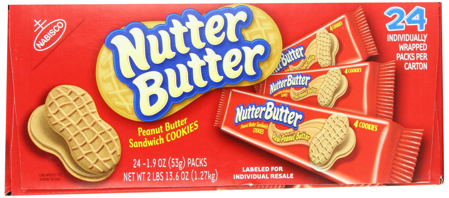 Nabisco Nutter Butter Sandwich Cookies, Peanut, 24 Count