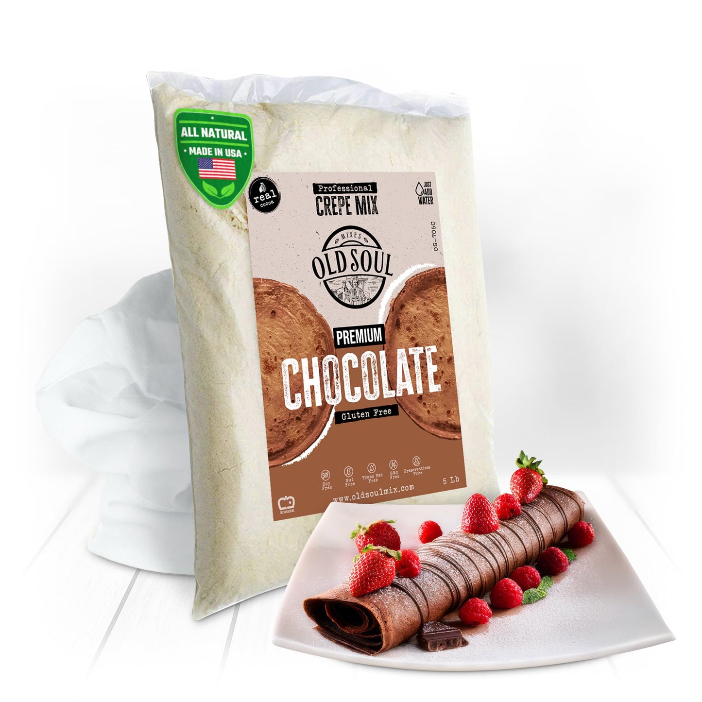 OldSoul Professional Crepe Mix | Chocolate Flavour | Dough Mix | 5 Lbs | 36 Crepes (5 Lbs, Gluten Free)