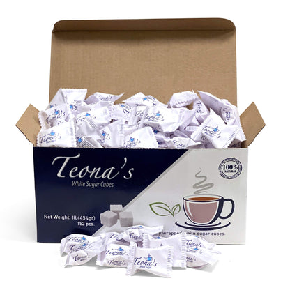 Teonas 152 White Sugar Cubes - Individually Wrapped 1 LB Box | 100% Beet Root - Perfect Size for Tea & Coffee | Raw Sugar Cubes 