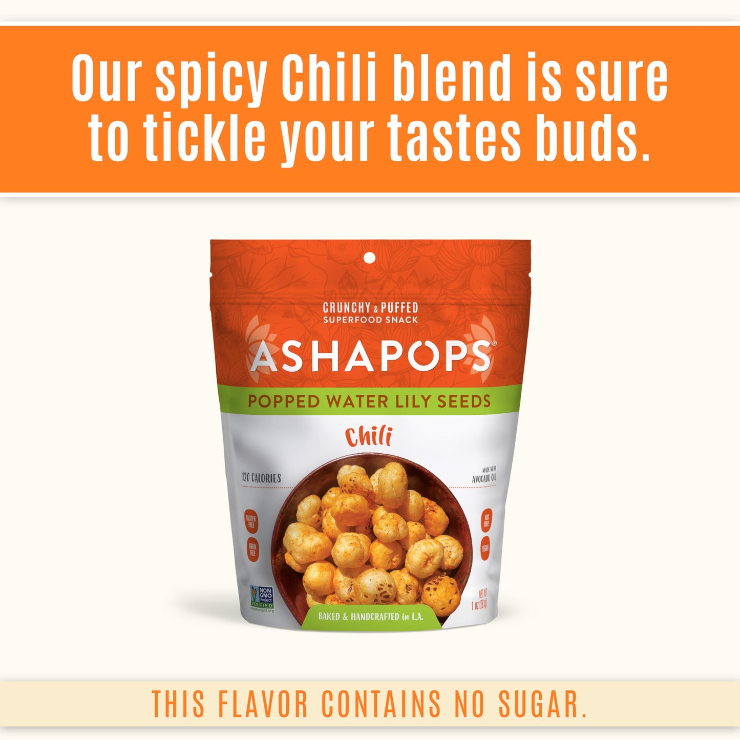AshaPops 1 oz Popped Water Lily Seeds (1 Ounce (Pack of 6), Chili)