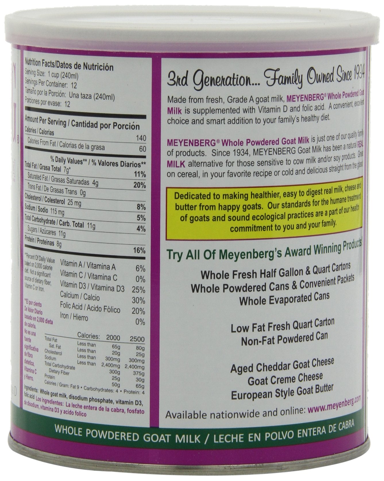Meyenberg Whole Powdered Goat Milk, Vitamin D, 12 Ounce (Pack Of 3)