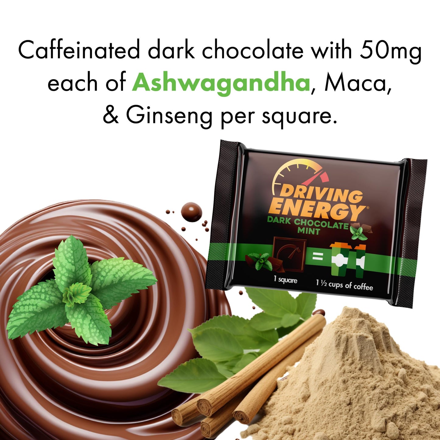 ZenEvo Driving Energy Bites - Dark Chocolate Mint, 150mg Caffeine, Low Carb Healthy Snack, 30 Count
