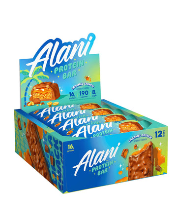 Alani Nu Protein Bars Caramel Crunch | High Protein Gluten-Free Bars | 16G Protein | Low-Sugar (7G) Low-Carb Healthy Snacks | 12