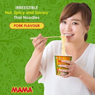 MAMA Noodles PORK Instant Cup of Noodles with Delicious Thai Flavors, Hot And Spicy Noodles with Pork Soup Base, No Trans Fat wi