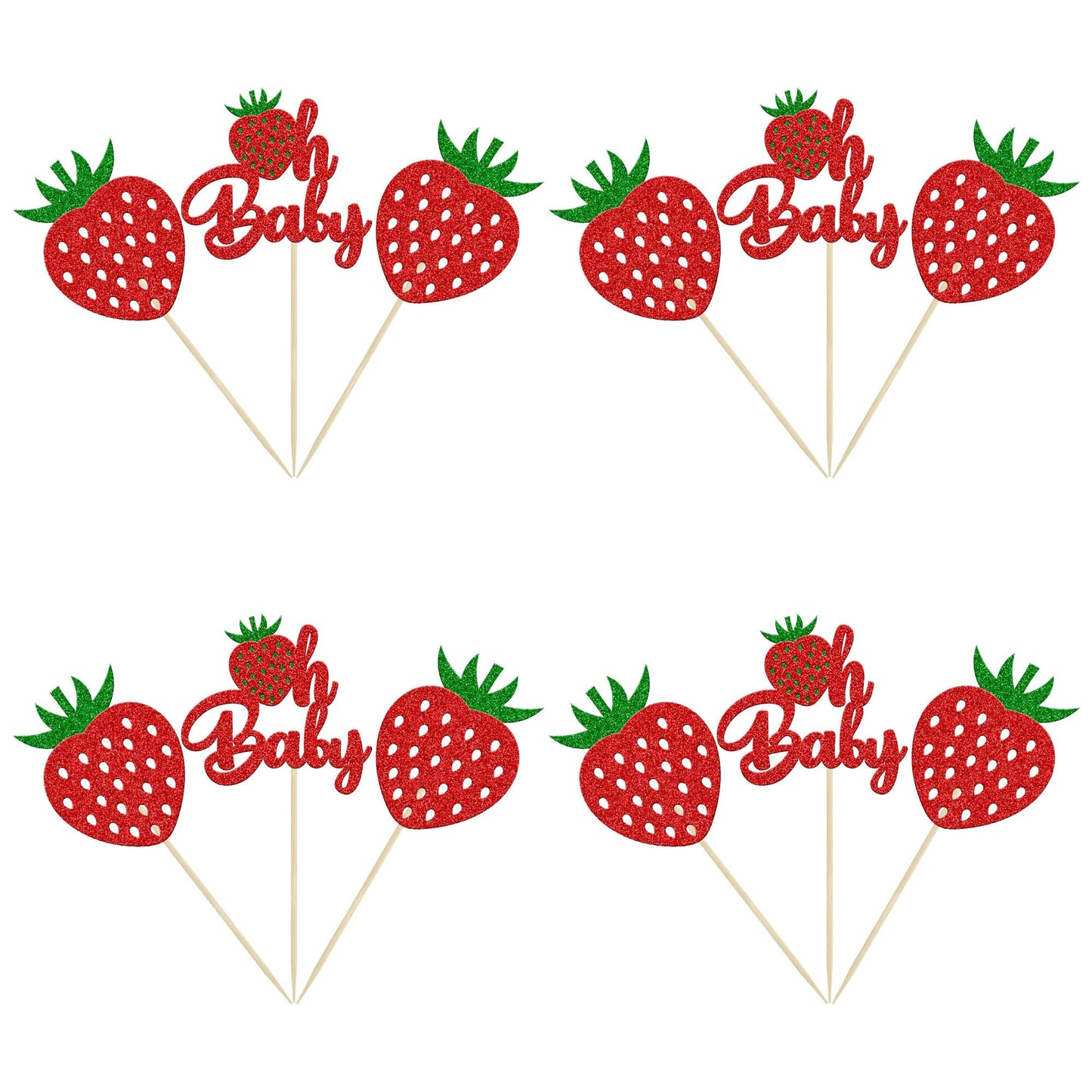 24Pcs Strawberry Oh Baby Cupcake Toppers Glitter Fruit Theme Babyshower Strawberry Cupcake Picks For Gender Reveal Baby Shower K