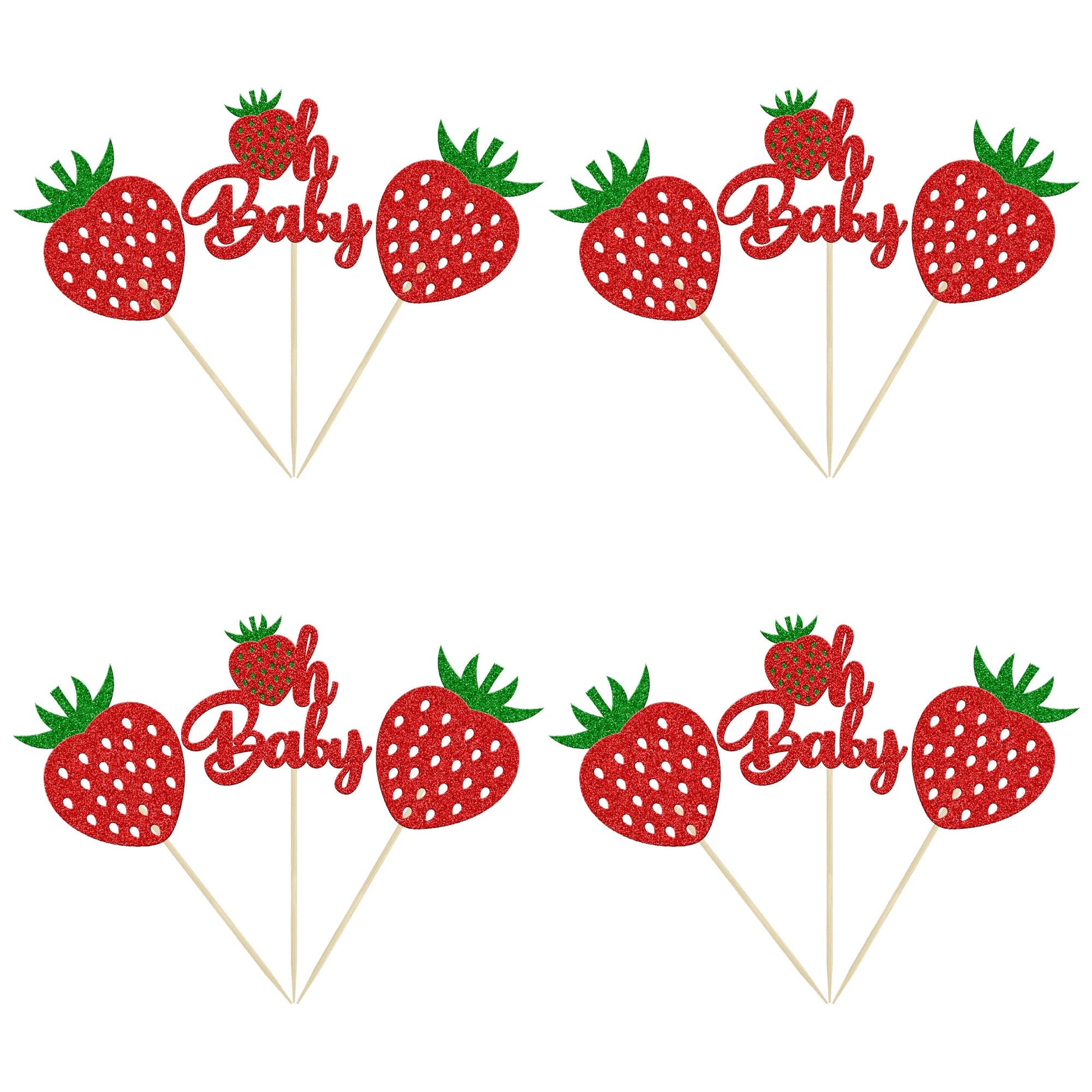 24Pcs Strawberry Oh Baby Cupcake Toppers Glitter Fruit Theme Babyshower Strawberry Cupcake Picks For Gender Reveal Baby Shower K