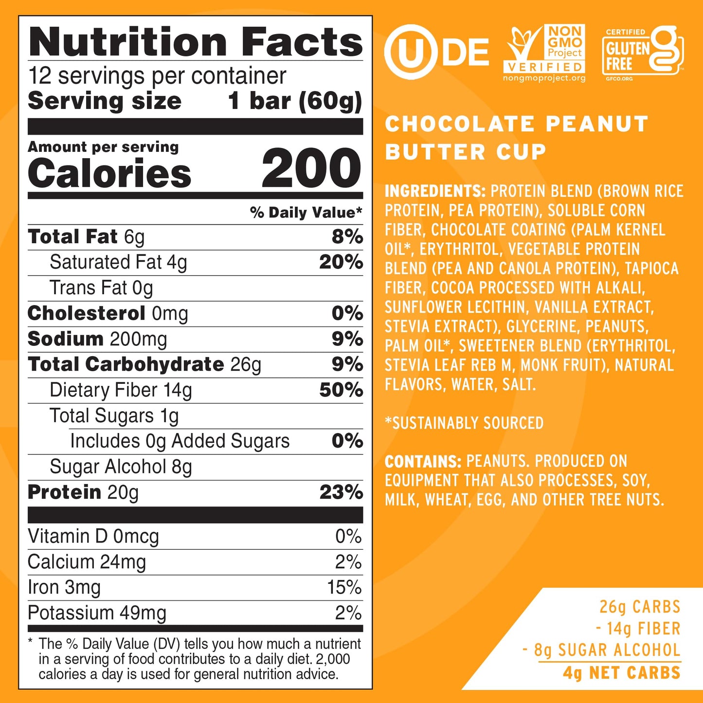 No Cow High Protein Bars, Chocolate Peanut Butter Cup - Healthy Snacks, 20g Vegan Protein, High Fiber, Low Sugar, Keto Friendly,
