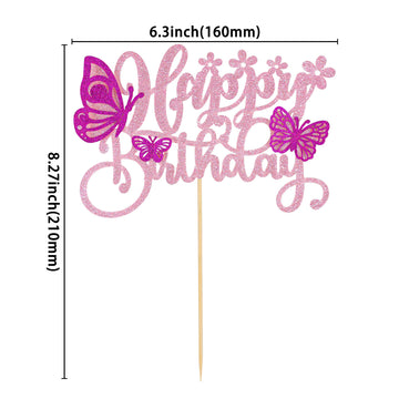Gyufise 1Pcs Butterfly Happy Birthday Cake Topper Assembled 3D Hollow Butterly Cupcake Toppers Butterfly Cupcake Picks For Baby