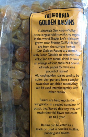 Trader Joe's California Golden Raisins, Plump & Tangy /16 Oz., 454g.