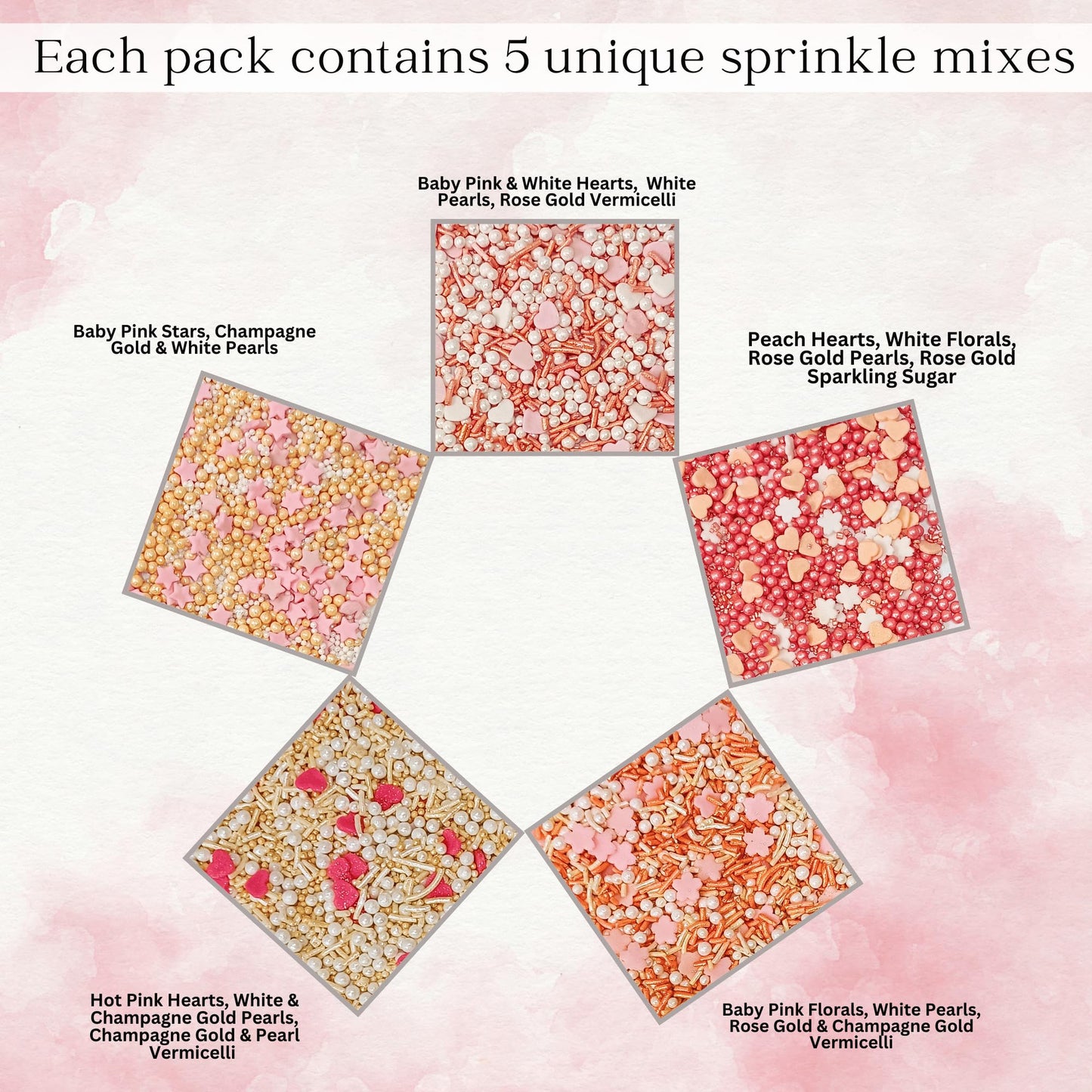 Confect Valentines Day Edible Sprinkles Mix - Gold, White & Pink Pearls With Stars & Hearts - Decorative Baking Sprinkles For Ca