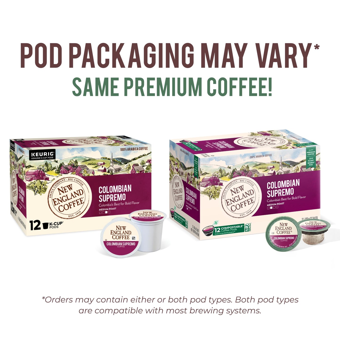 New England Coffee Colombian Supremo Medium Roast Pods, 12 Count (Pack of 6)