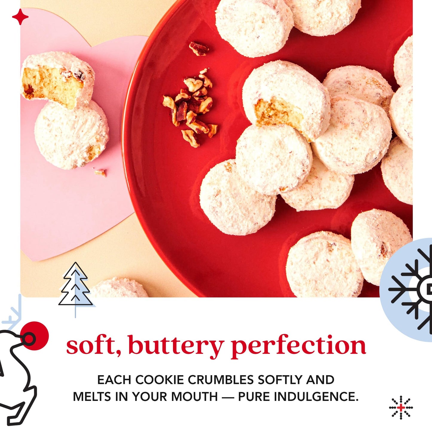Davids Cookies Winter Wonderland Butter Pecan Meltaway Cookies Tin - Delicious Butter Cookies with Crunchy Pecans - Soft & Melt