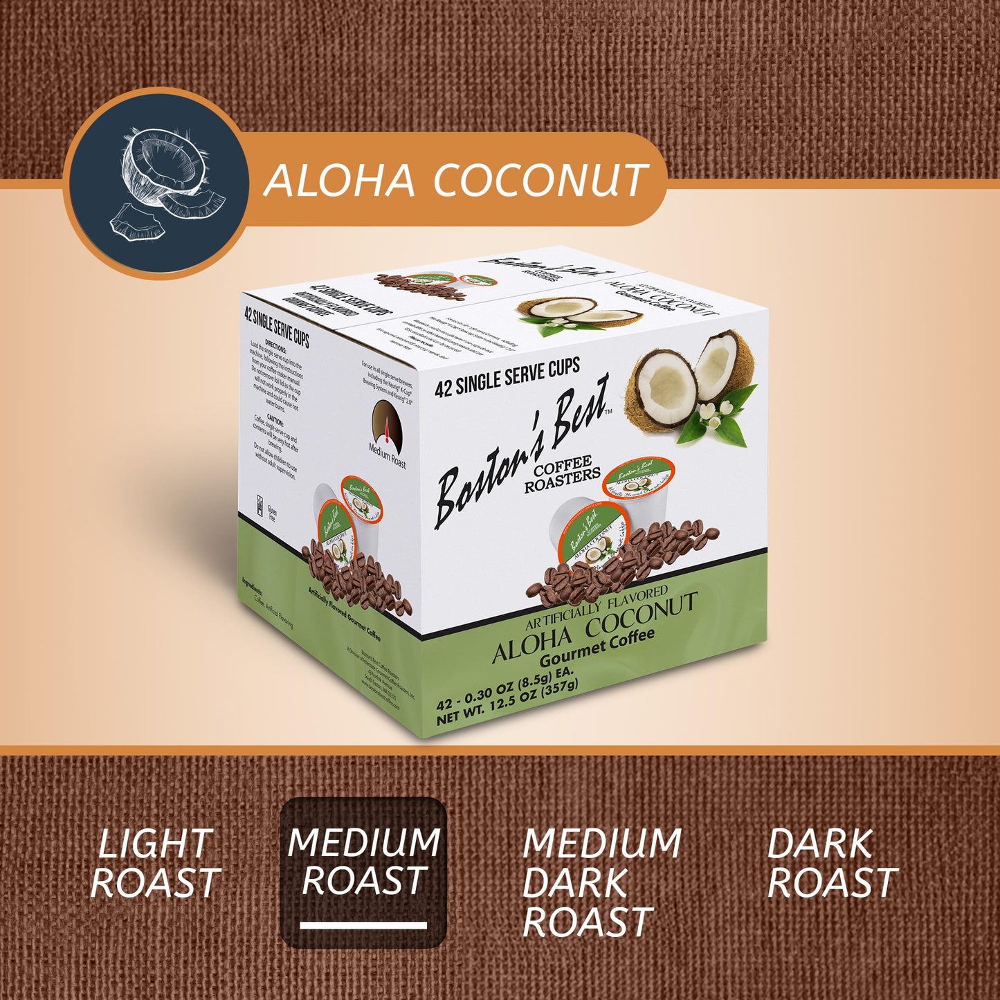 Bostons Best Gourmet Coffee - Aloha Coconut Flavor, Compatible with Keurig, 42 Single Serve Cups, Pack of 1