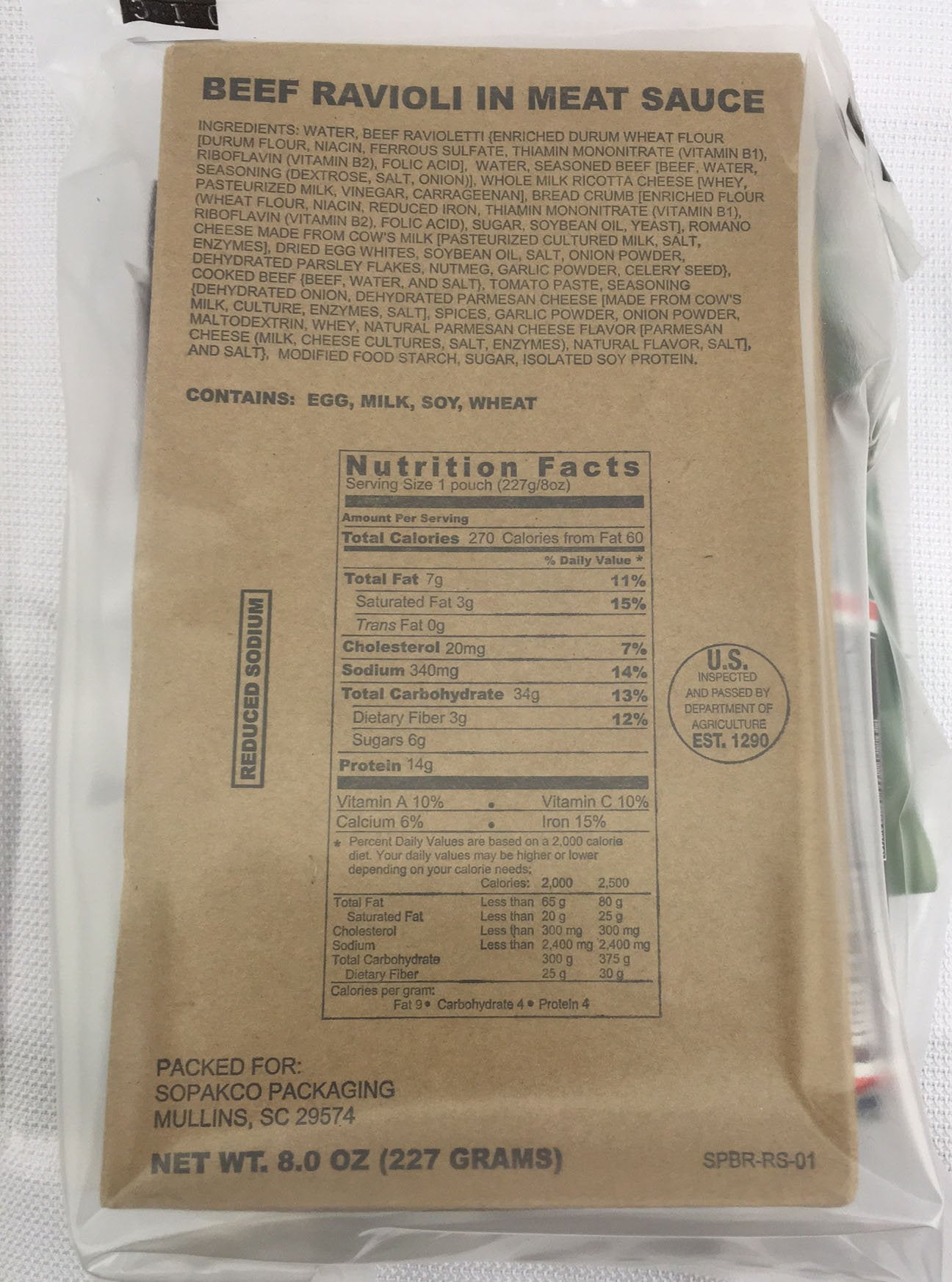 Case Of 14 Sopakco Sure-Pak Mre Reduced Sodium Emergency Ration Meals - Ready To Eat Factory Sealed And Banded