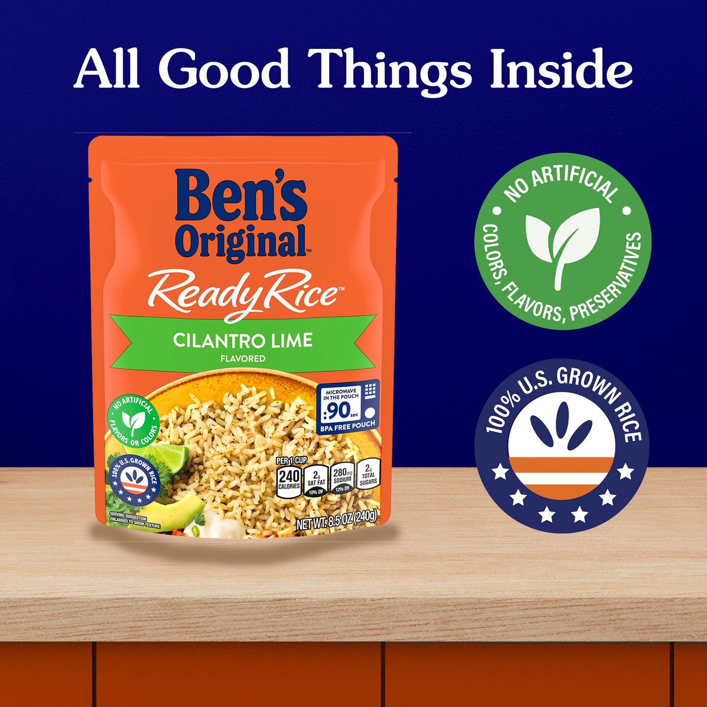 Ben'S Original Ready Rice Cilantro Lime Flavored Rice, Easy Dinner Side, 8.5 Oz Pouch (Pack Of 12)